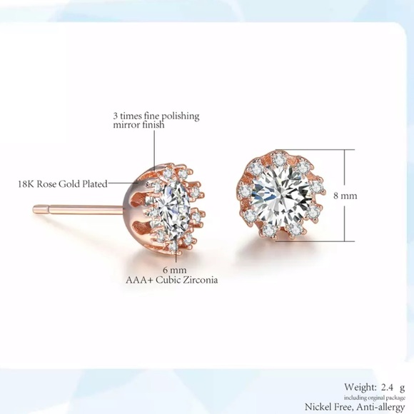 Rose Gold Plated Stud Earrings - Picture 2 of 6